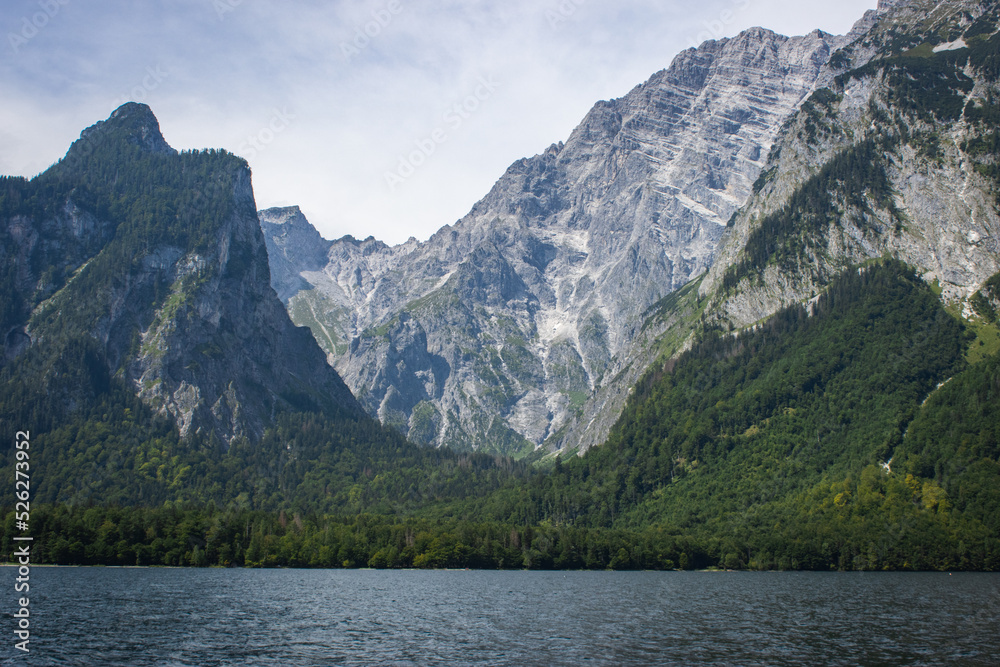 Lake Königssee in Germany. Mountain view with beautiful lake. German Alps. Bavaria