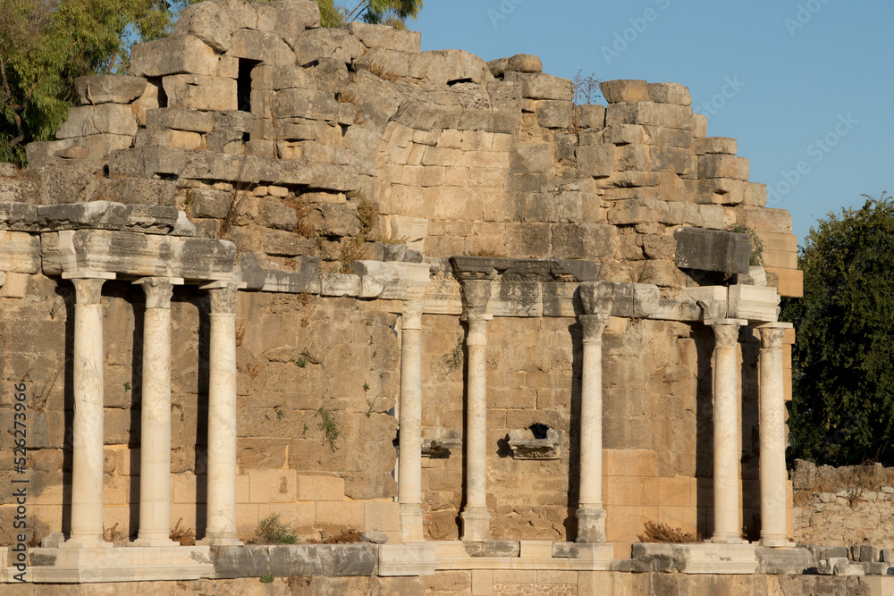 The ruins of a stone city from the time of the Roman Empire. Ancient city ruins.