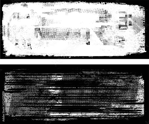 Glitch distorted geometric shape . Noise destroyed logo . Trendy defect error shapes . Glitched frame .Grunge textured . Distressed effect .Vector shapes with a halftone dots screen print texture.