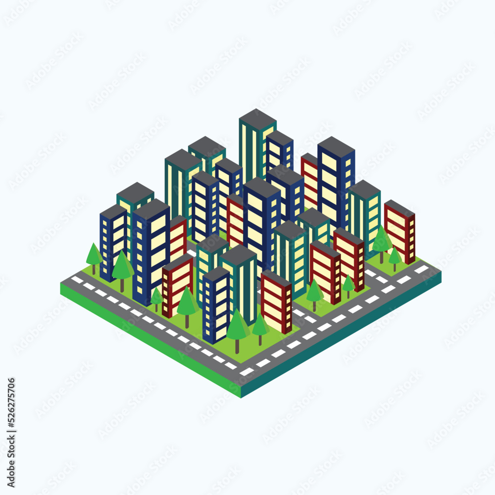 2D models of buildings. Stylish isometric houses and neighborhoods. Buildings for business. Layout of a neighborhood. 2D model of a residential complex. Beautiful stylish houses