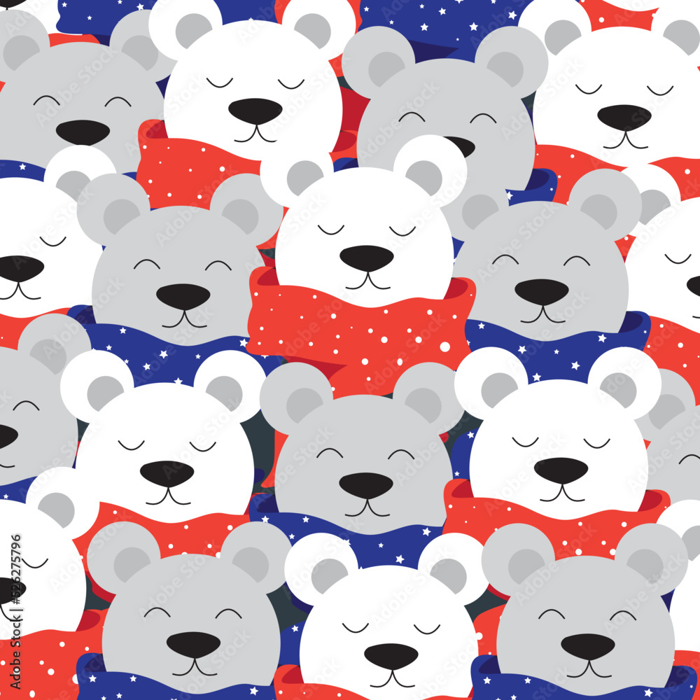 Obraz premium Happy New Year! Cute Christmas bears in warm scarves. Beautiful Christmas background, card, template