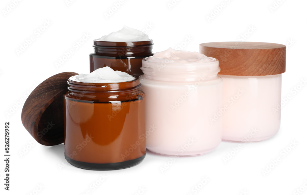 Jars of face cream isolated on white Jars of face cream isolated on white