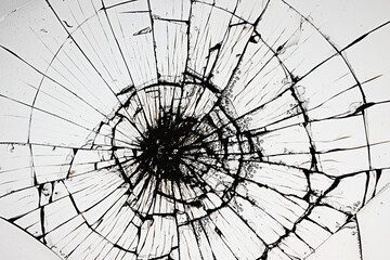cracks on the glass impact on the glass, abstract background broken window damage