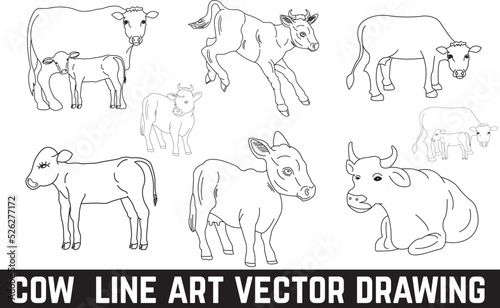 cute cow vector line drawing eps file on white background
