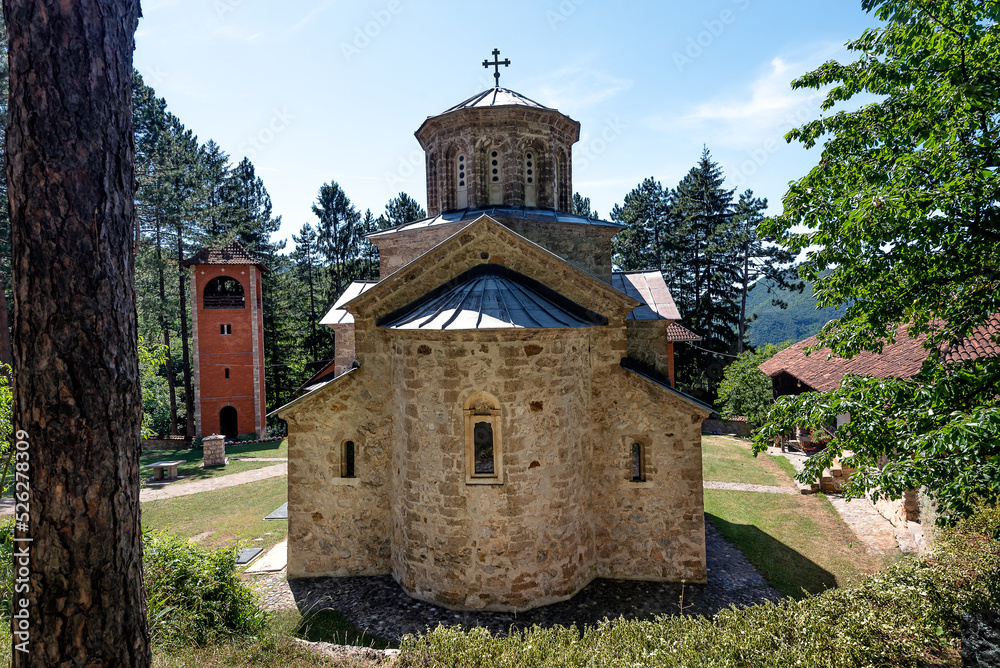 Naklejka premium Orthodox Christian Monastery. Serbian Monastery of the Holy Trinity (Manastir Svete Trojice). 12th century monastery located on Ovcar Mountain, near Ovcar Banja, Serbia, Europe