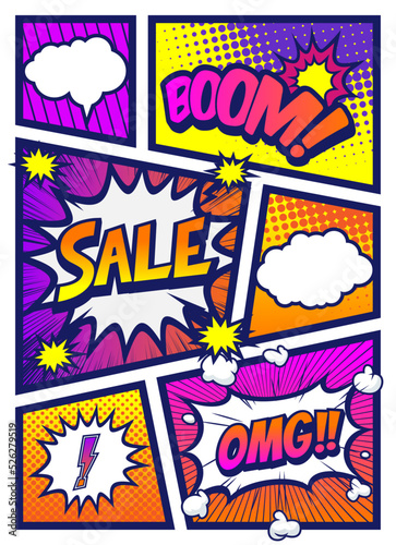アメコミ風コマ割り素材 pop art comics book magazine, speech bubble, balloon, box message	
