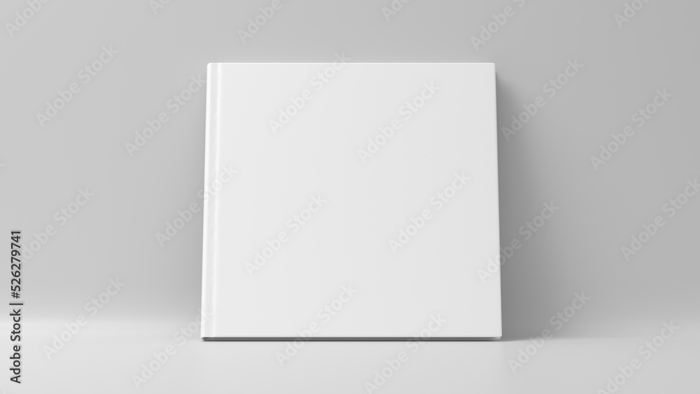 Blank square hardcover book cover mockup standing on white background Blank square hardcover book cover mockup standing on white background