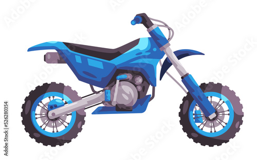 Motocross motorsport illustration of adventure off-road motorcycle bike side view blue color