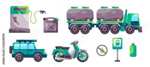 Gas station vector illustration fuel machine equipment petroleum pump vehicle car