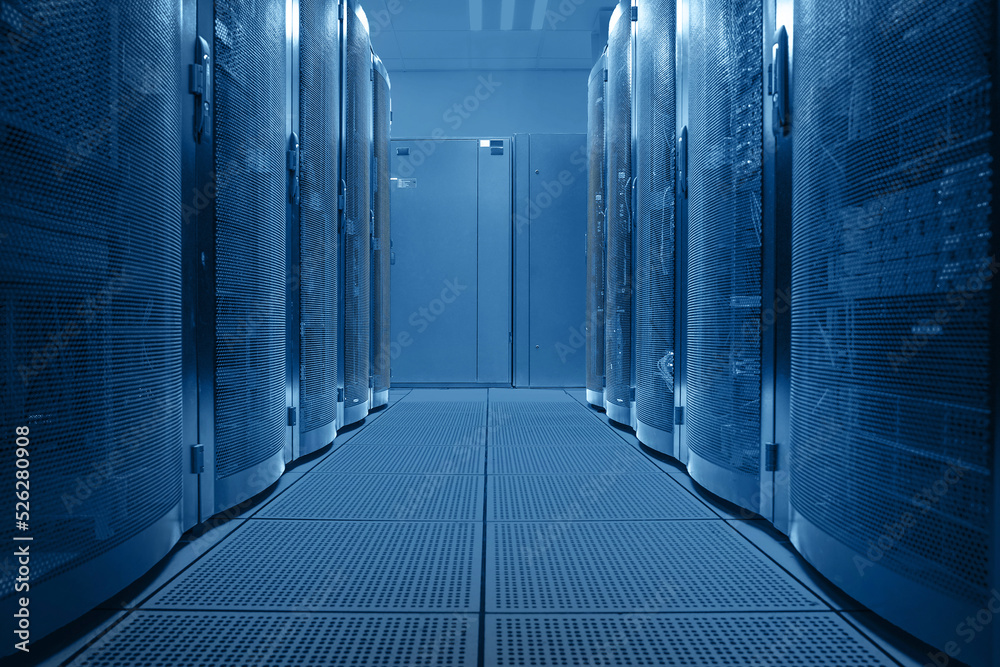 Plakat Corridor in working data center. Centers data center with ...
