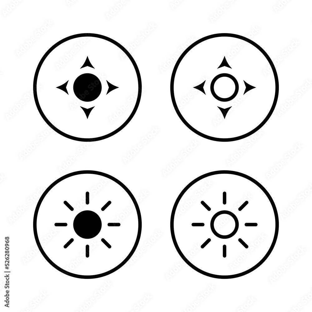 Fototapeta premium Screen brightness icon vector in circle line. Sun sign symbol