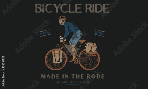 Bicycle ride vector graphic print design for apparel, sticker, poster, background and others. Ride adventure t-shirt artwork design. 