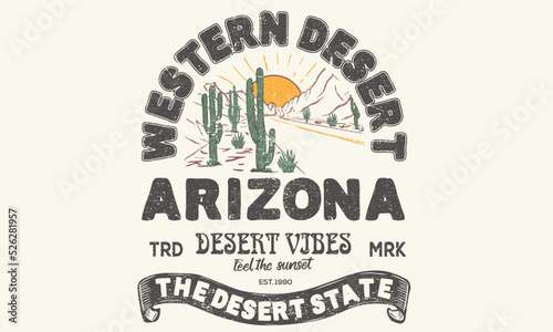 Desert adventure vector graphic print design for apparel, sticker, poster, background and others. Outdoor road trip t-shirt artwork design. Vintage artwork.