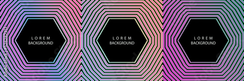Modern abstract striped hexagon background set in three variation. Editable text.