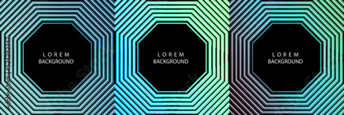 Modern abstract striped octagon background set in three variation. Editable text.