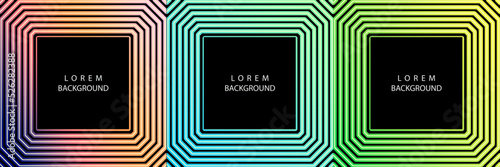 Modern abstract striped square background set in three variation. Editable text.
