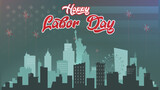 Labor day celebration with the American flag as a backdrop of the USA city Design template. Vector illustration