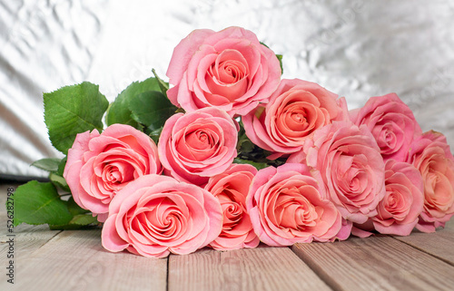 Roses on wooden board  Valentines Day background  wedding day