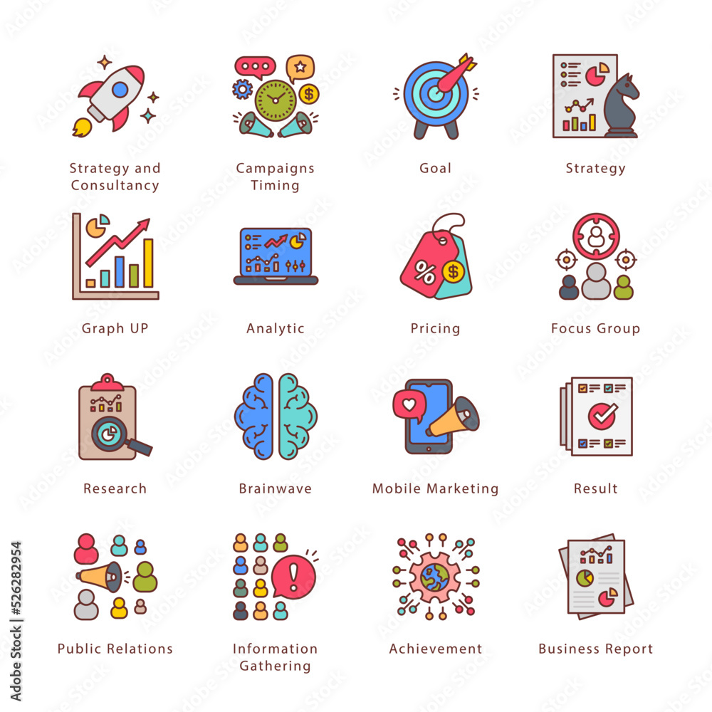 SEO, Development and Marketing Filled Icons - Stroked, Vectors