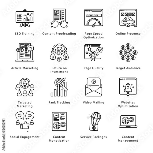 SEO, Development and Marketing Outline Icons - Stroked, Vectors