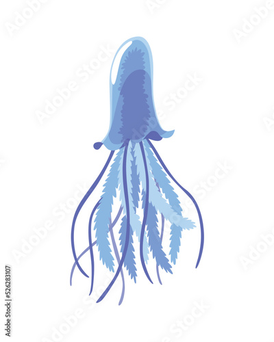 Jellyfish. Sea wildlife or ocean fauna concept. Aquatic underwater or undersea animal. Creative medusa flat icon for web design. Colorful swimming marine creature