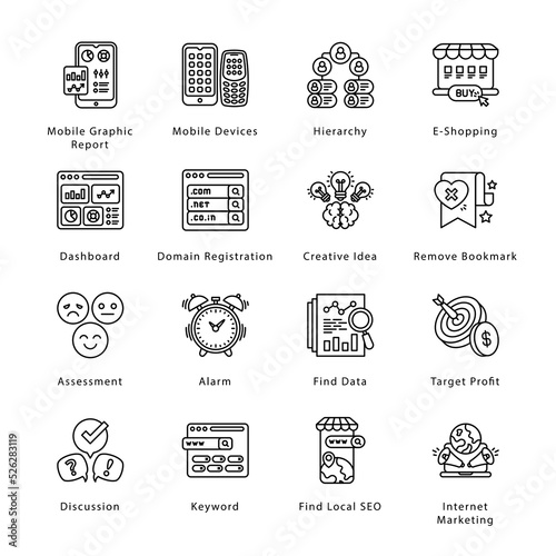 SEO, Development and Marketing Outline Icons - Stroked, Vectors