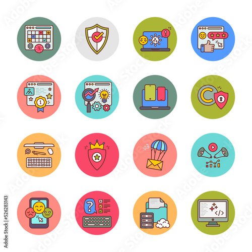 SEO, Development and Marketing Flat Round Icons - Vectors