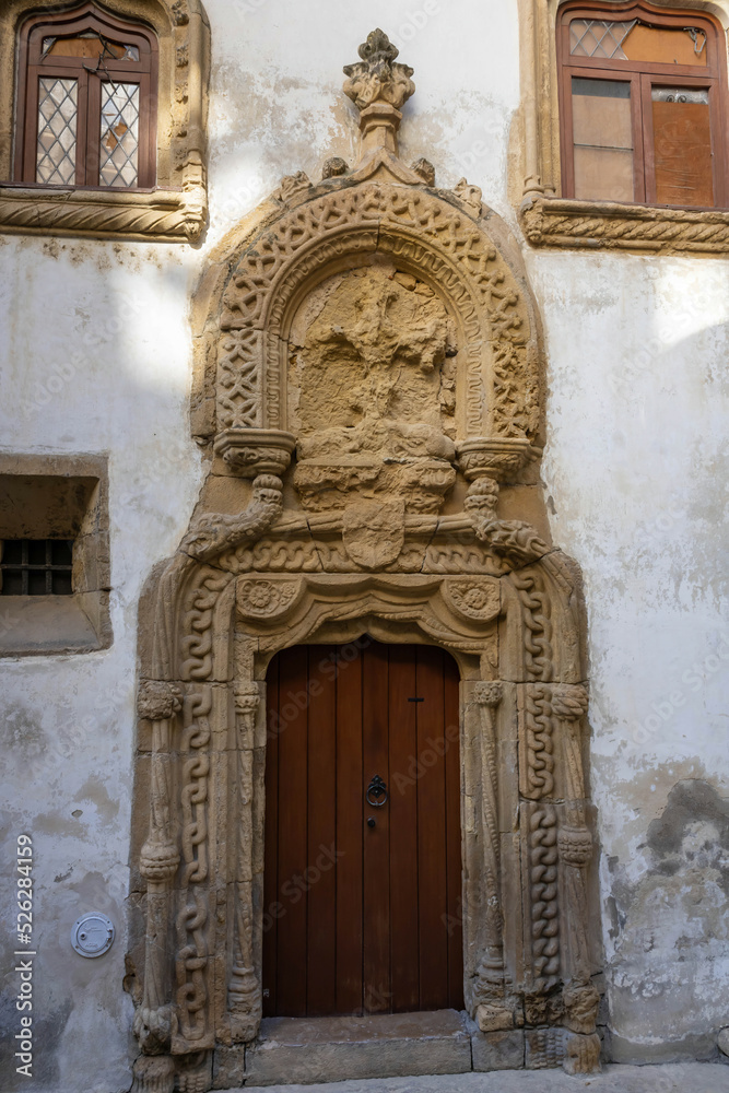 A decorated façade of Casa de Baixo, a part of Sobre-Ribas Palace, Coimbra, Portugal
