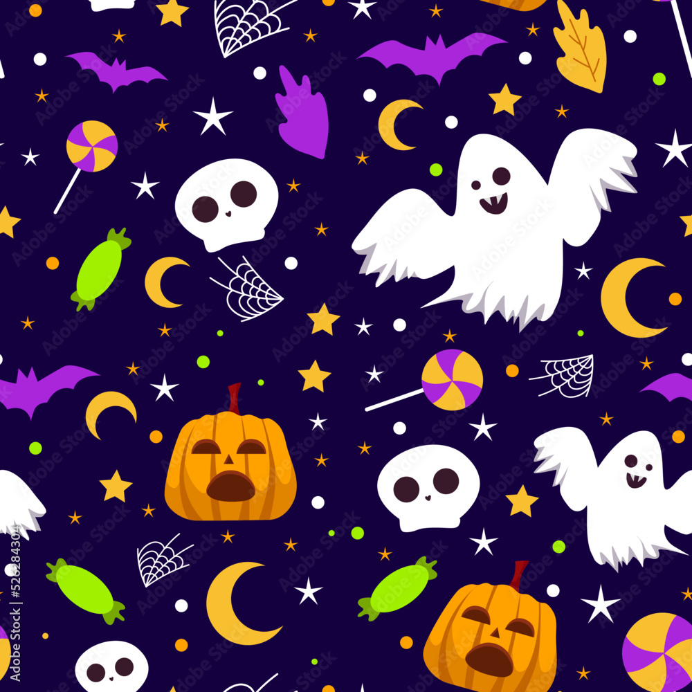 Hand drawn cute halloween seamless pattern background Hand drawn cute halloween seamless pattern background