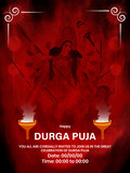 illustration of Goddess Durga in Happy Durga Puja Subh Navratri Indian religious banner, header and poster background.