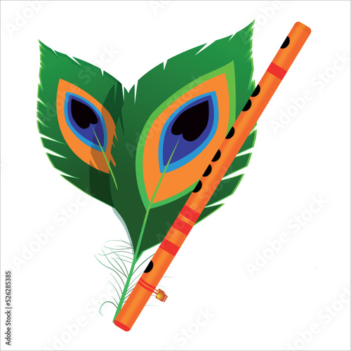 Krishna Flute with peacock feather photo