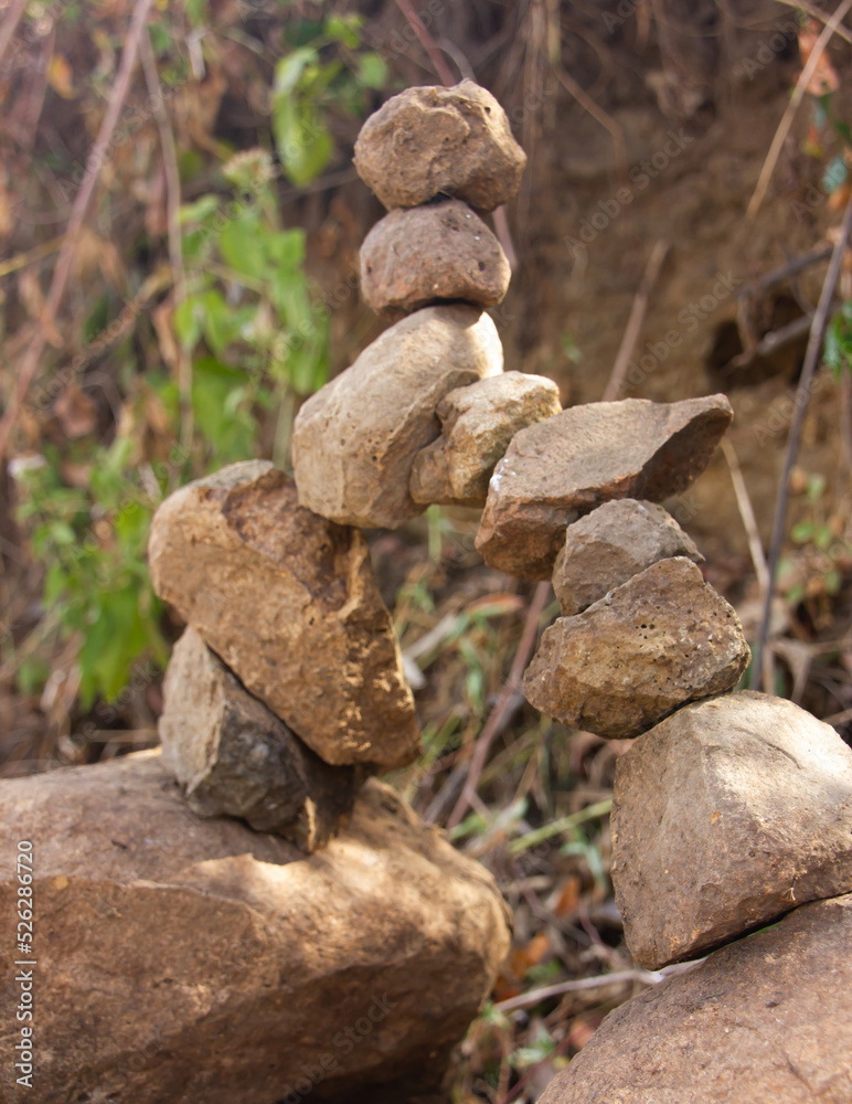 The stones arranged in a certain height create a work of art. The stones arranged in a certain height create a work of art.