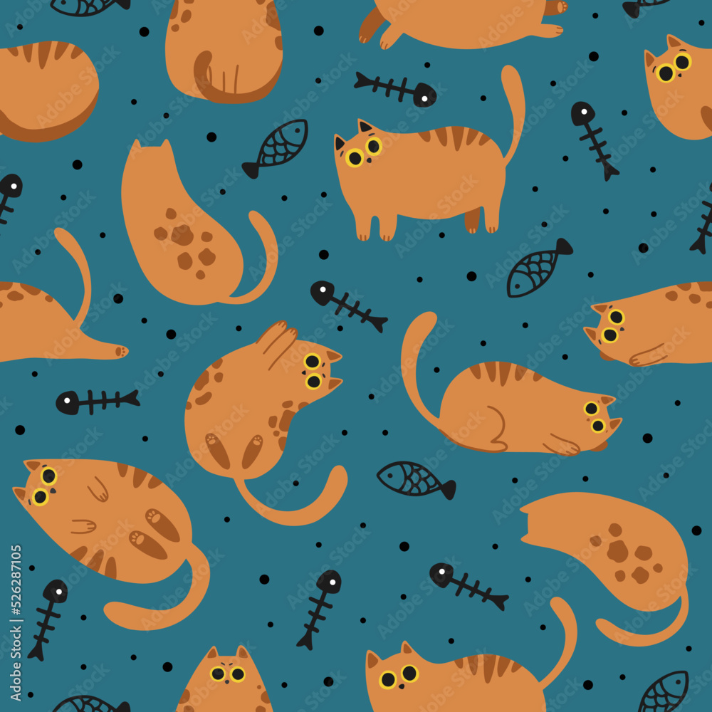 Fototapeta premium Seamless pattern with cute kittens. Creative childish texture. Great for fabric, textile vector illustration