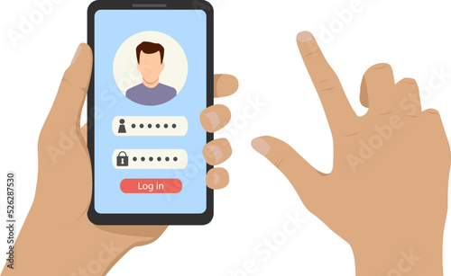 Vector smartphone in male hands with a page of login to the personal account isolated on white