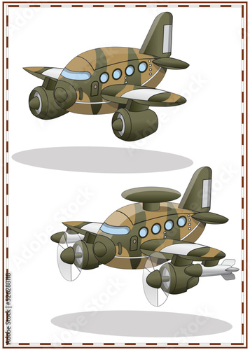 A set of fun military aircraft. Isolated on white background. Vector illustration.
