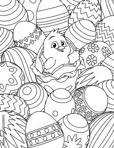 Canvas Print Easter Chick Eggs Coloring Book Page Cartoon