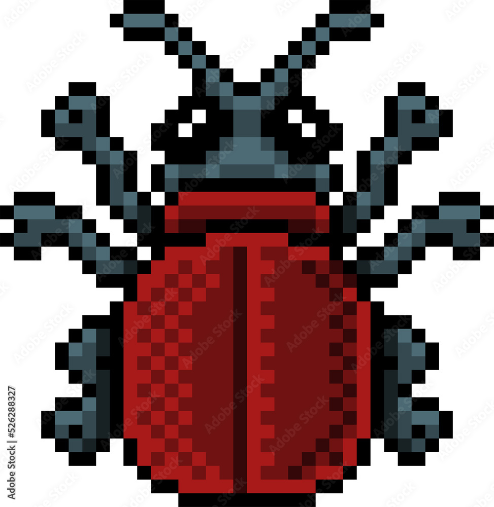Obraz premium Bug Beetle Insect Pixel Art Video Game 8 Bit Icon