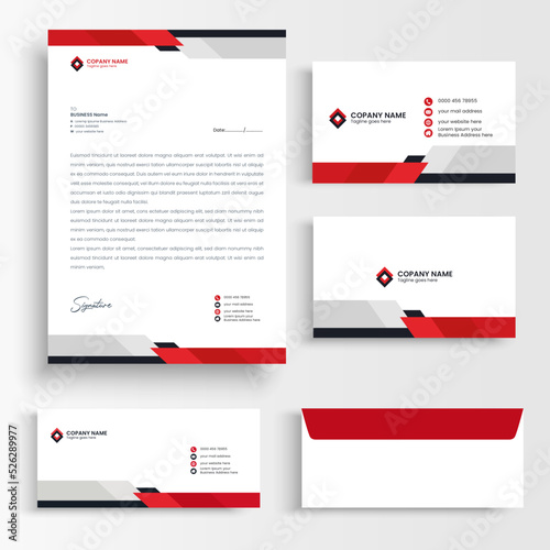 business stationary template vector, modern stationary set black red color