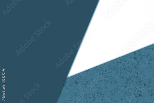 Plain vs textured dark deep shades of cyan blue and white color papers intersecting to form a triangle shape for cover design