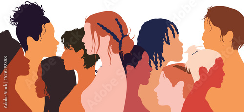 Women social network community of multiethnic women sharing ideas and information. Flat cartoon vector illustration of communication and friendship between women or girls of different cultures.