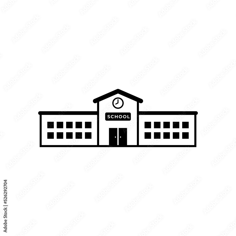 School building linear icon. Black outline. Back to school inspiration. Concept of education. Vector illustration, flat design