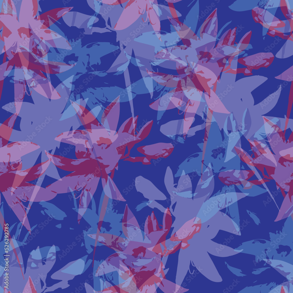 seamless multicolour abstract flowers pattern on blue background , greeting card or fabric