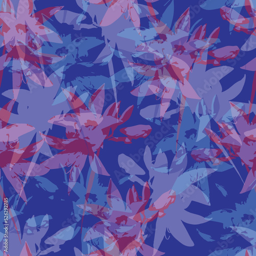 Obraz na płótnie seamless multicolour abstract flowers pattern on blue background , greeting card or fabric w salonie