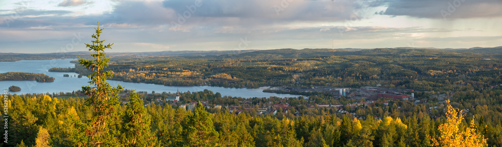 Town called Smedjebacken and lake Norra Barken in Dalarna, Sweden