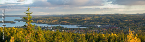 Town called Smedjebacken and lake Norra Barken in Dalarna, Sweden photo