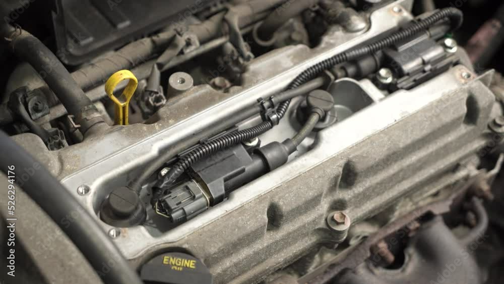 Starting the internal combustion engine. close-up Starting the internal combustion engine. close-up