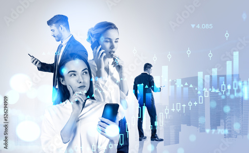 Photography Group of business people work together having online conference