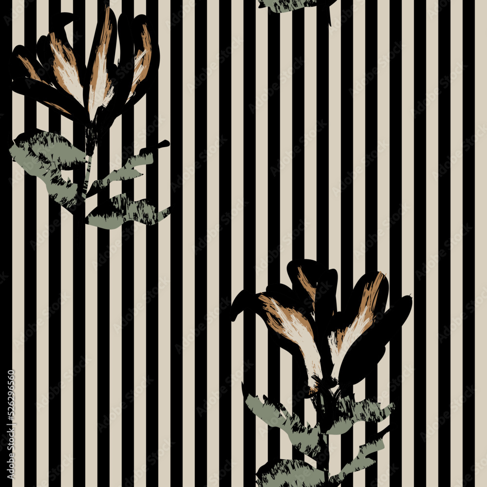 Obraz premium Floral Striped Seamless Pattern Design