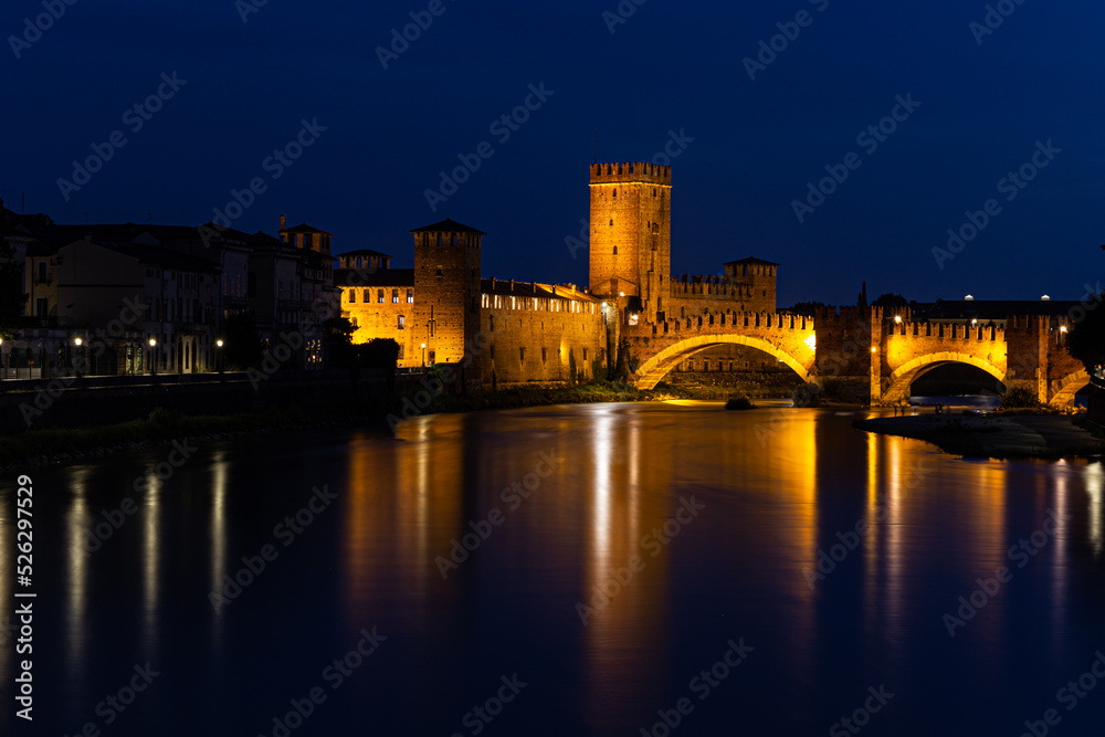 view of the bridge of the river, Castelvecchio Bridge over the Adige River in Verona