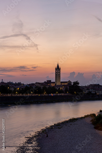 Verona city skyline at sunset